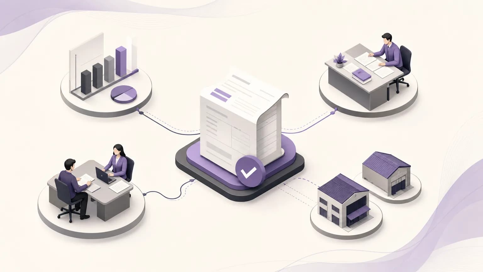 Visual representation of reviewing uncollected invoices and assigning follow-up actions across sales, accounting, and branches