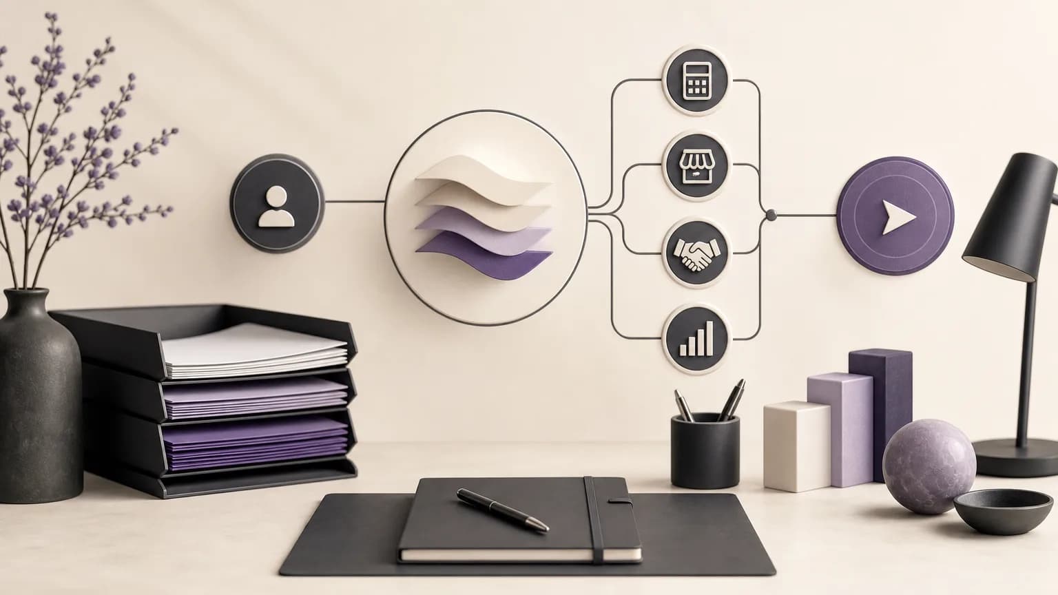 رسم توضيحي يبيّن ترتيب أولويات التحصيل من أعمار المستحقات إلى خطوة المتابعة التالية ضمن بيئة عمل مترابطة