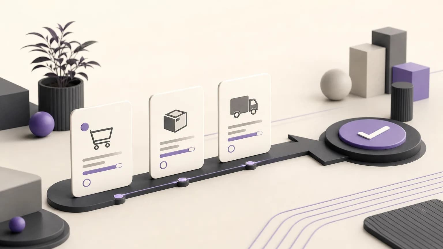 Editorial illustration of a shared operations workspace for reviewing partially delivered orders, remaining quantities, and completion priority