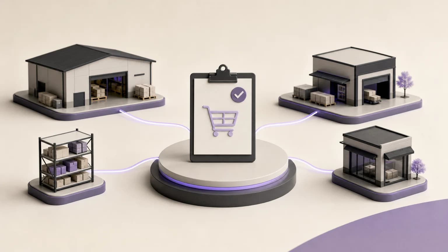 Illustration of a held order connected to inventory availability and a follow-up decision across inventory and branches