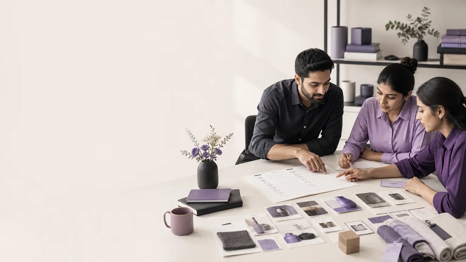 Sales team reviewing an order, item details, and customer information in an organized workspace
