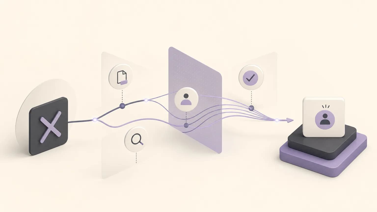Editorial illustration of a canceled order being reviewed and connected to a clear next operational step