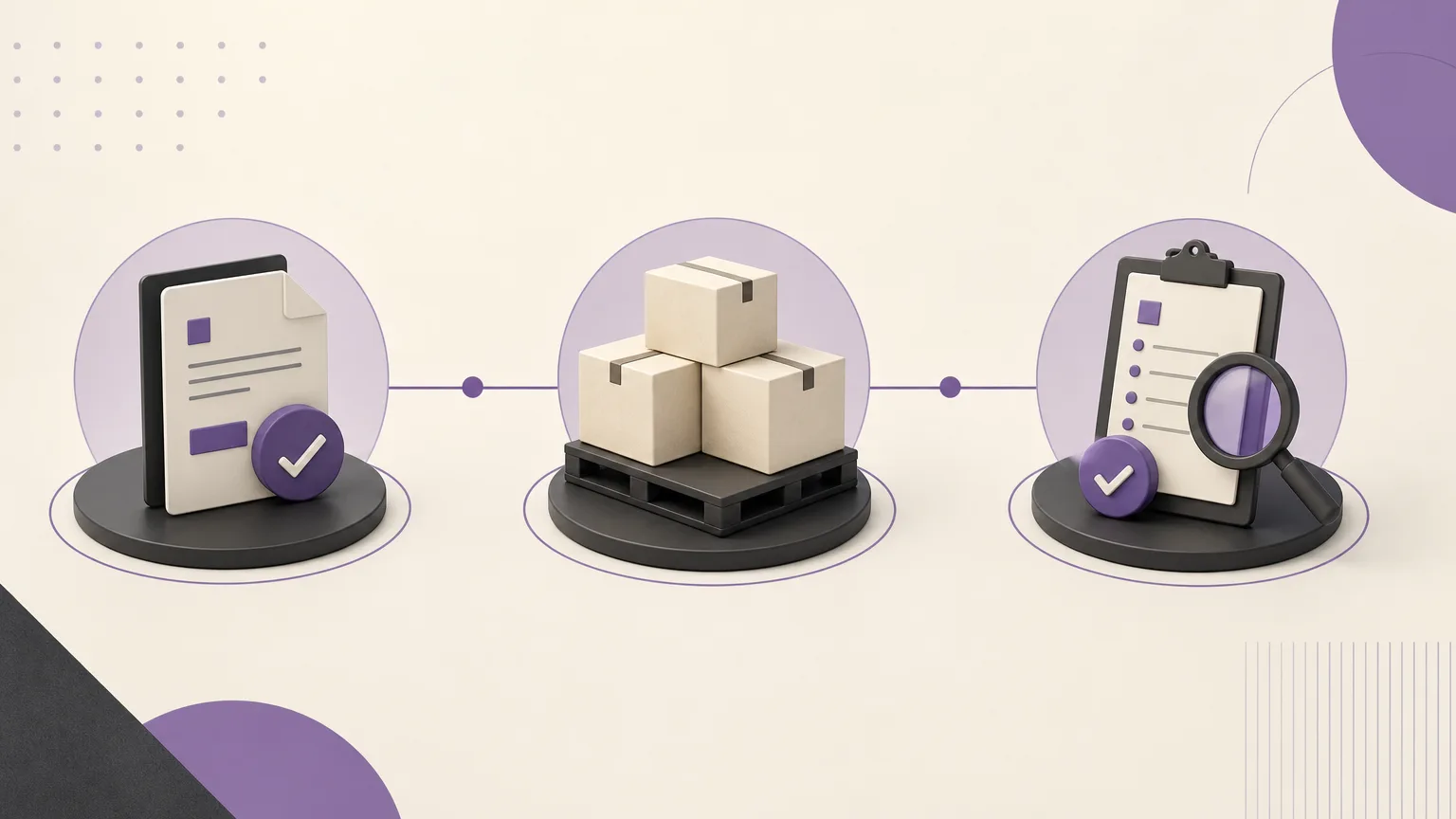 Editorial illustration showing an order review moving from order data to inventory and then to the next action