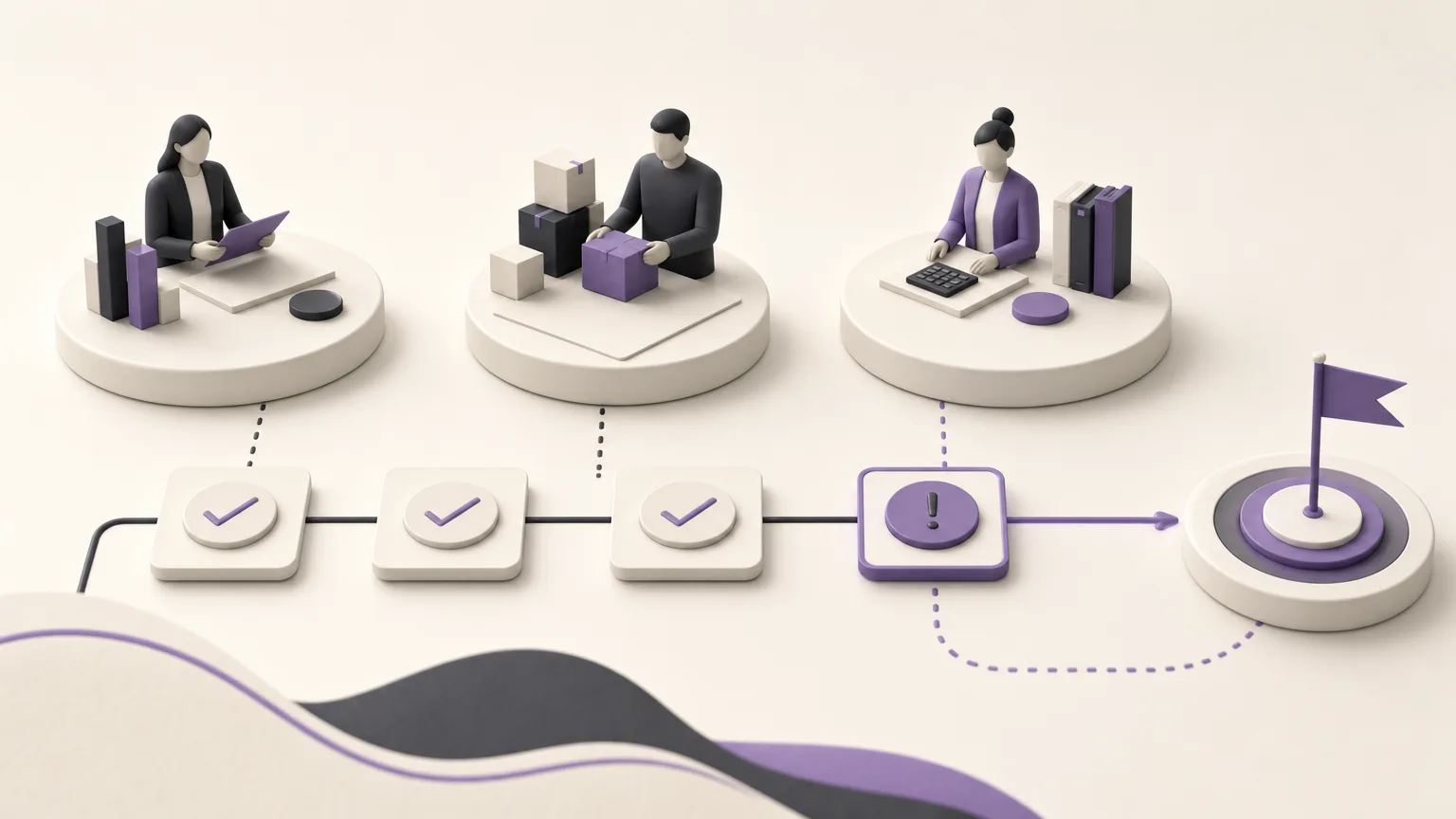 Illustration of sales, inventory, and accounting coordinating the review of a quantity discrepancy