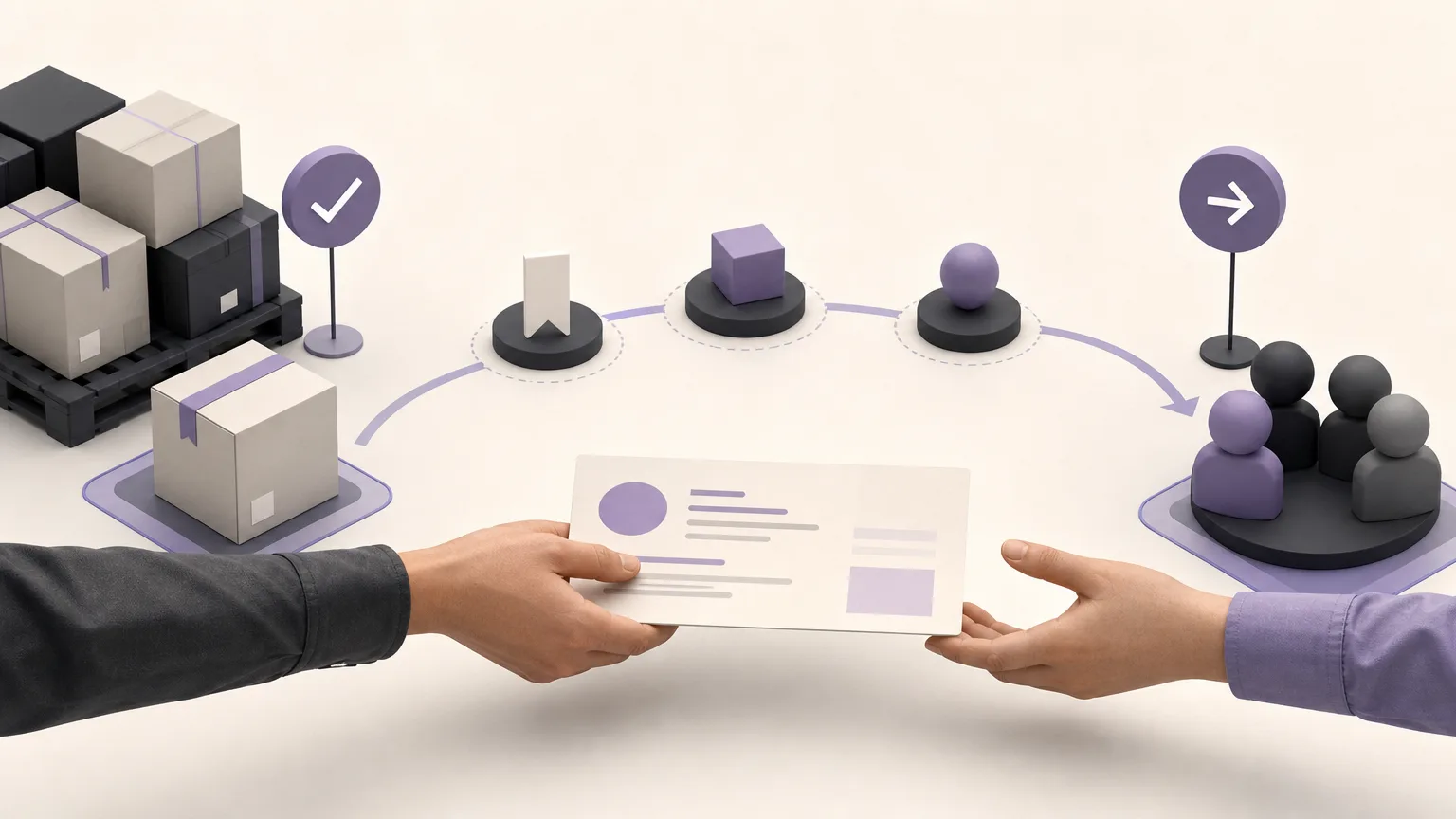 Conceptual workflow showing reserved inventory moving from order and quantity review to a defined follow-up action between sales and inventory teams.